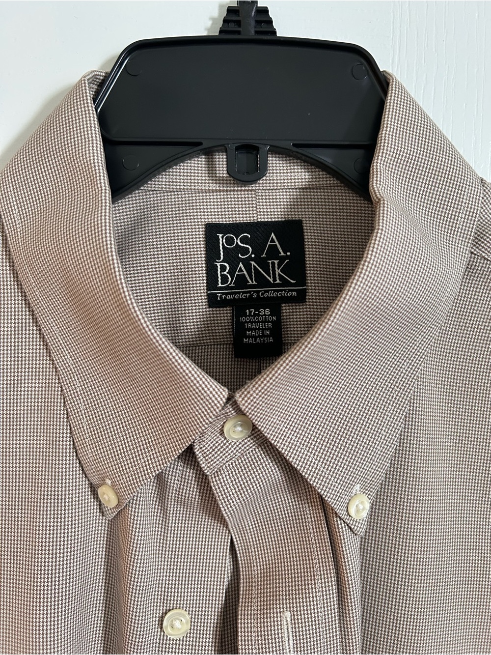 Jos. A. Bank Men's Dress Shirt in Light Brown Micro-Check 17-36 Traditional Fit